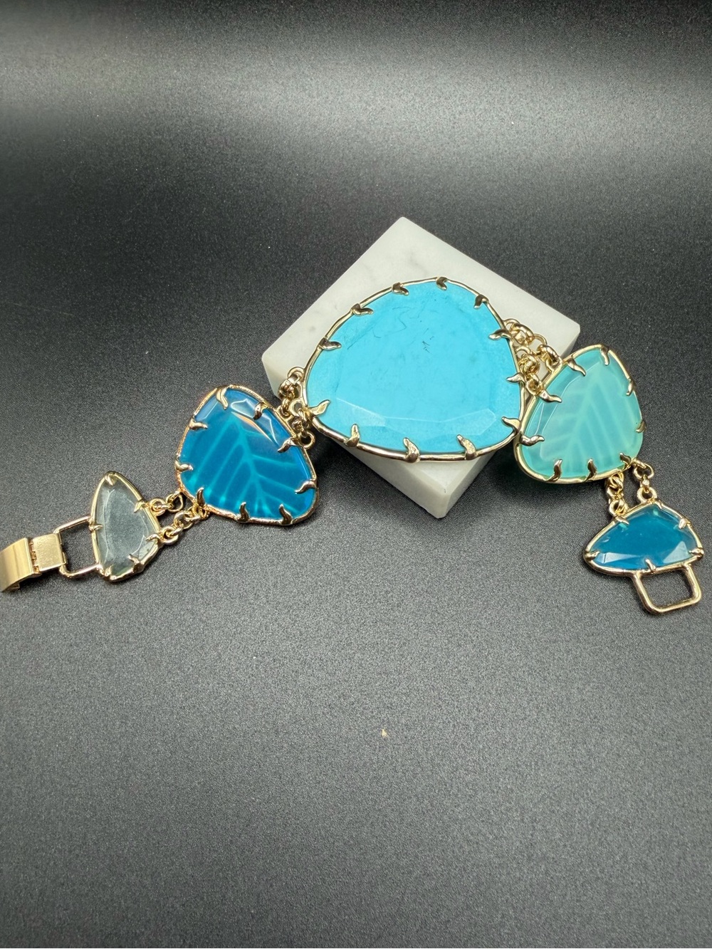 Vintage Kendra Scott Khammi Reversible Bracelet #C313 Blue Gold Tone 8”